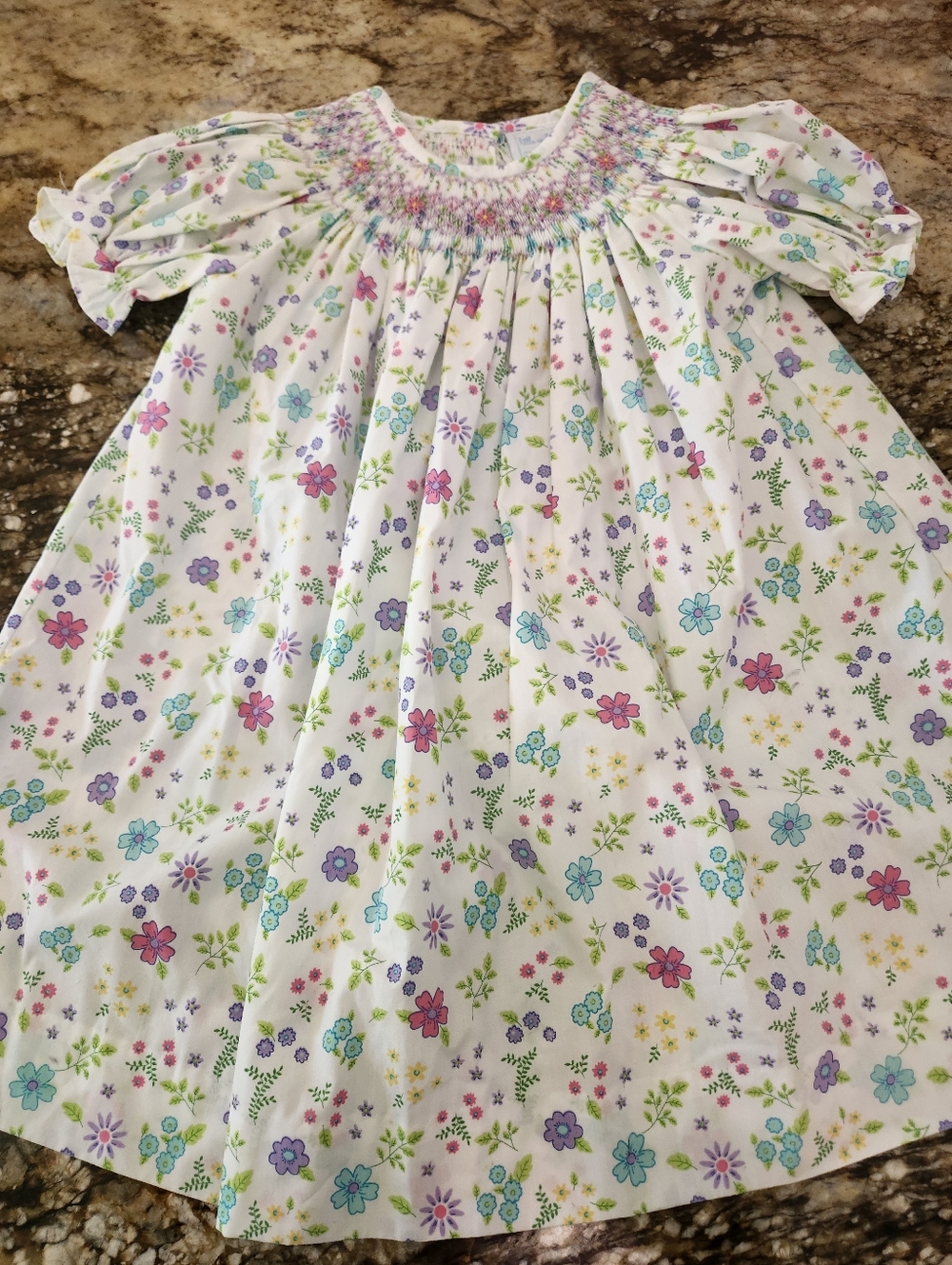 Smocked Floral Baby Dress in Pastel Colors